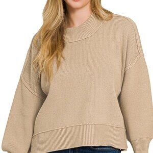 Zenana Wide Neck Band Drop Shoulder Sweater